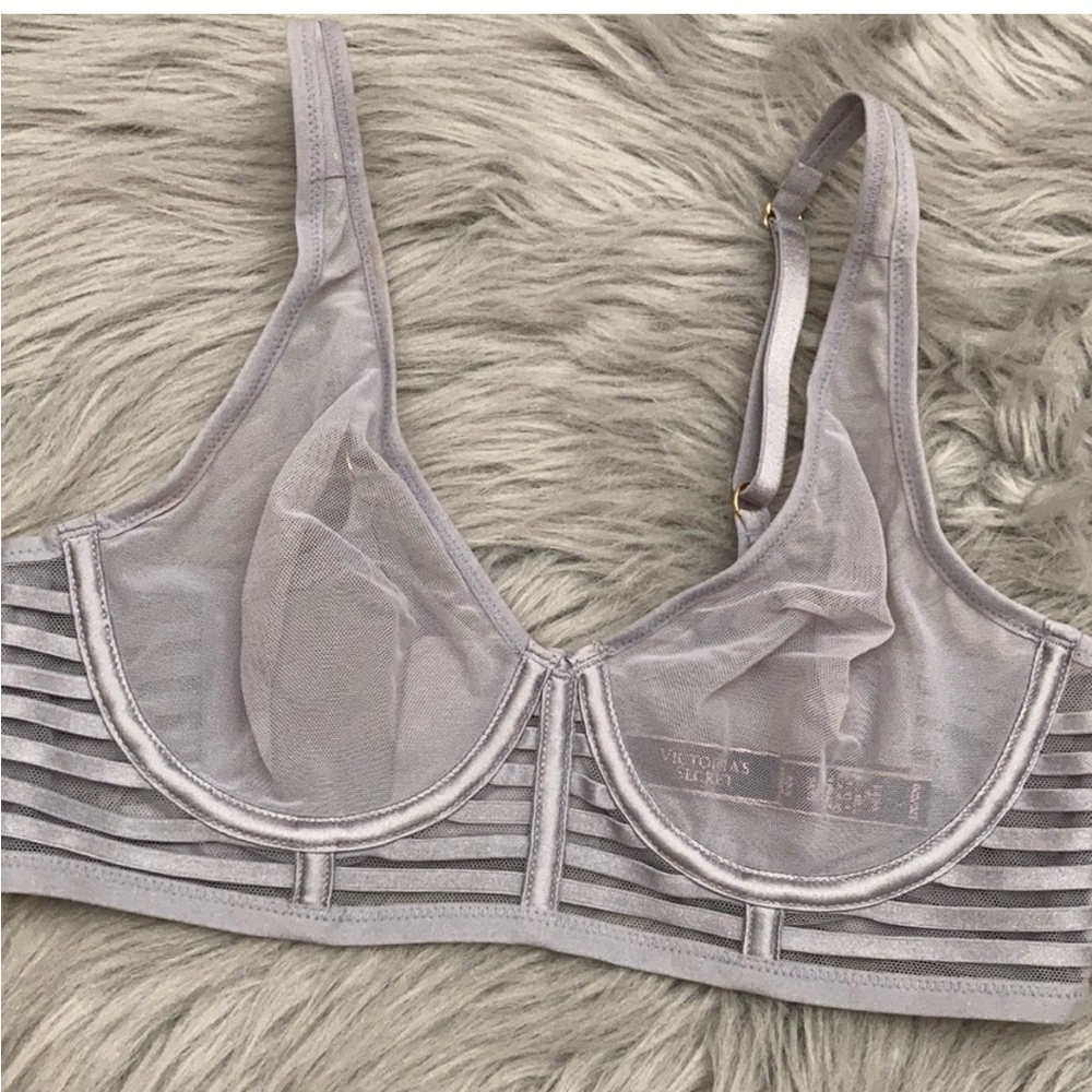 Grey Victorias Secret mesh underwire bra